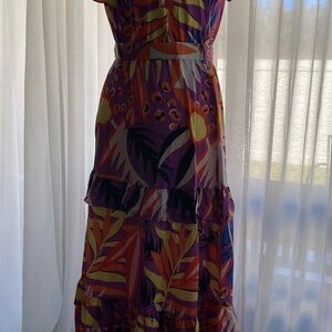 Vibrant Tropical Leaf Maxi Dress
